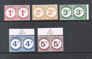 Tristan Da Cunha 1957 Sc J1-J5 set of 5 pair MH