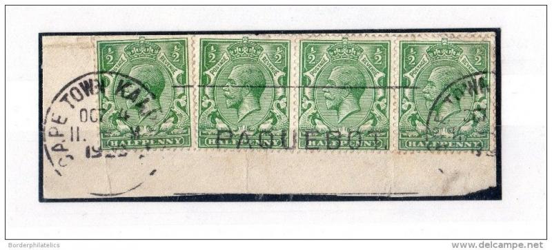 GB KGV 1/2d Greens on Piece Used South Africa Cape Town Paquebot X1163