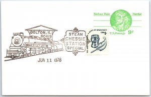 US POSTAL CARD SPECIAL EVENT POSTMARK STEAM CHESSIE STATION AT DOLTON IL 1978 T8