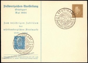 Germany 1931 Stuttgart Stamp Show Private Ganzsachen Postal Card Used Cov G68489