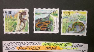 Liechtenstein 2015 Reptiles Scott# 1046-1048 Complete MNH XF set of 3