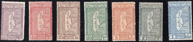 1925  unused set of 7,  Oltre Giuba -Jubaland, SC29-35