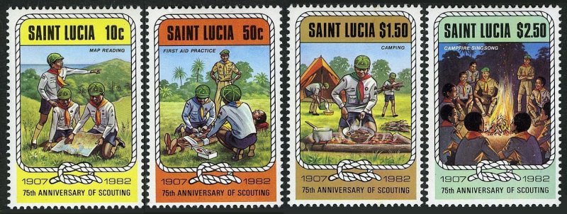 St Lucia 587-590,MNH.Michel 582-585. Scouting,75th Ann.1982.Map reading,Aid,