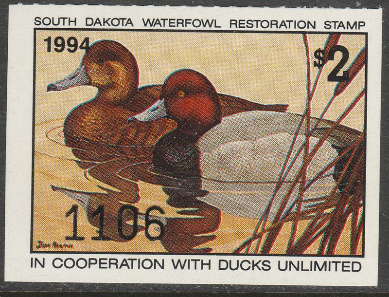 U.S.-SOUTH DAKOTA 14, STATE DUCK HUNTING PERMIT STAMP. MINT, NH. VF