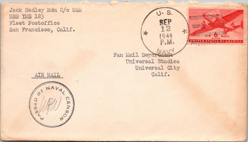 USS YMS-183- 9.12.1944 - Naval Censor Cover - F47138 | United