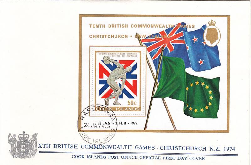 Cook Islands 1974 FDC Sc #377 Commonwealth Games Discobolus