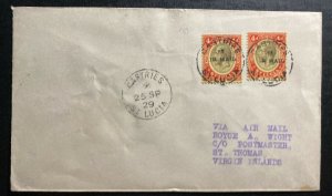 1929 Castries St Lucia Airmail First Flight Cover FFc To St Thomas Virgin Island