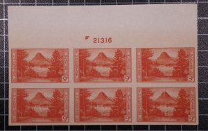 Scott 764 9 Cents Glacier Plate Block Of 6 Top P# F 21316 NGAI SCV $40.00