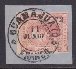 MEXICO 1873 25c imperf GUANAJUATO 18-73 fine used on piece.................A2290