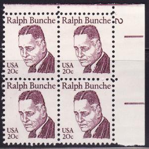 United States1980 20c Great Americans Series Ralph Bunche Plate NR. Block VF/NH