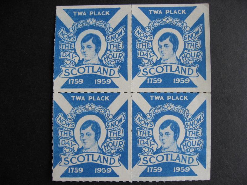 Scotland Robert Burns 1759-1959 TWA Plack MNH labels block 4