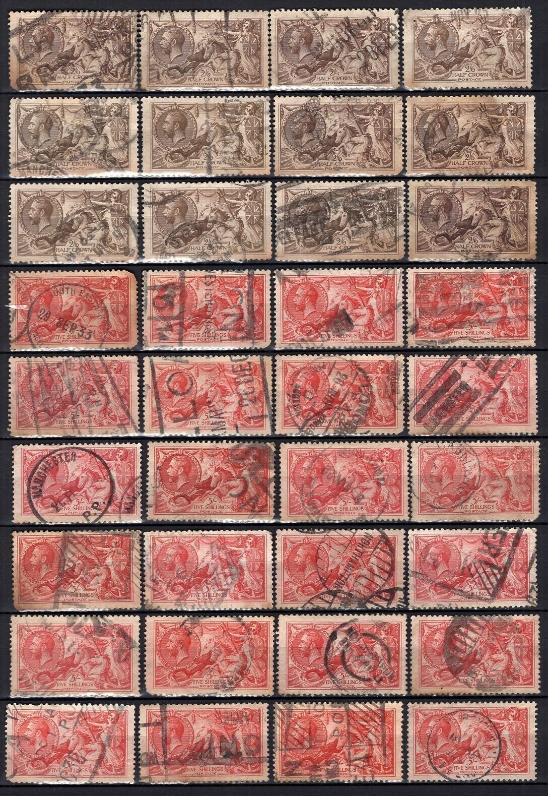 GB 1919 Bradbury Seahorses 2sh6p(12) + 5sh(24) 36 Used Stamps Mixed