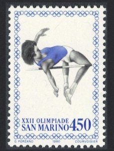 San Marino High Jump Olympic Games Moscow 450L Key Value 1980 MNH SG#1150