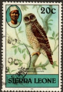 Sierra Leone 600F - Used - 20c West African Wood Owl (1983) (cv $2.75)