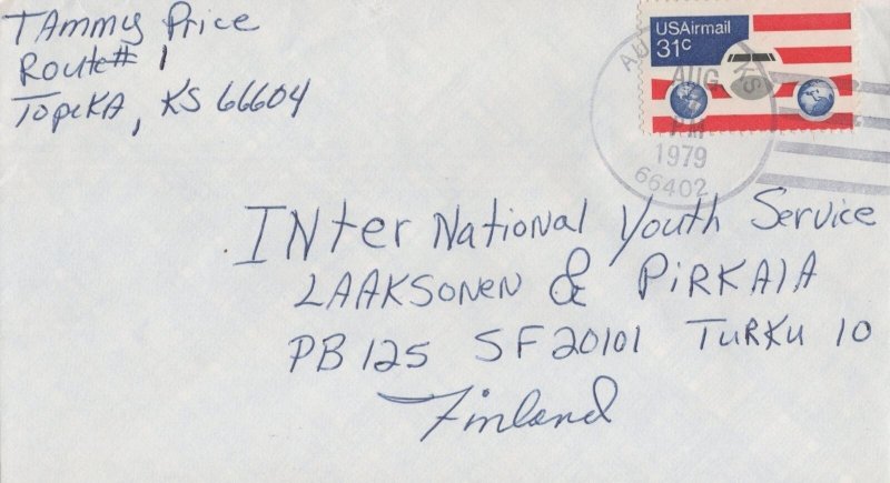 ZAYIX US Air Mail 31c rate Topeka, KS to Turki, Finland IYS