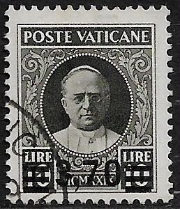 Vatican City #40 Used Stamp - Pope Pius XI Overprint - Expertized APEX