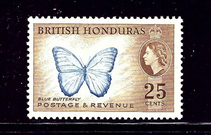 British Honduras 151 MH 1953 Butterfly  number penciled on gum