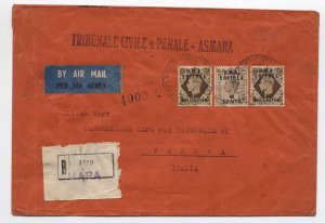 1949 Asmara Eritrea airmail registered cover to Italy 3 BMA eritrea [6521.182]