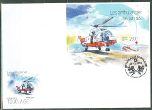 TOGO 2013  HELICOPTER  AMBULANCES  RED CROSS SOUVENIR SHEET FIRST DAY COVER