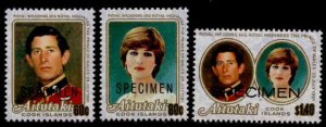 Aitutaki 247-9 Specimen o/p MNH Prince Charles, Princess Diana Wedding, Royalty