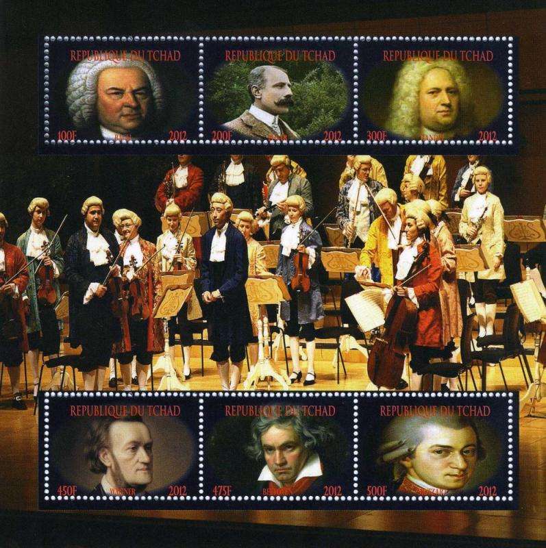 CHAD 2012 Classical Composers Sheet perforated mnh.vf