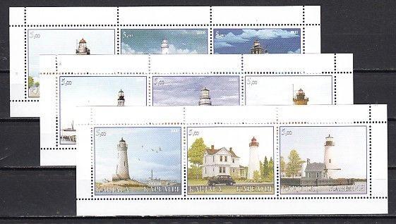 Karjala  2000 Russian Local. Lighthouses on 3 sheets of 3 values.  