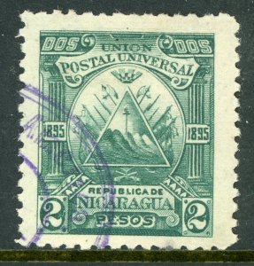 Nicaragua 1895 Seebeck 2 Peso Coat of Arms Scott #78 VFU Z385 ⭐