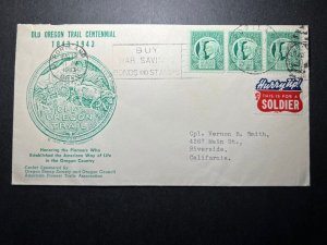 1943 USA Cover Portland OR to Riverside CA Old Oregon Trail Centennial