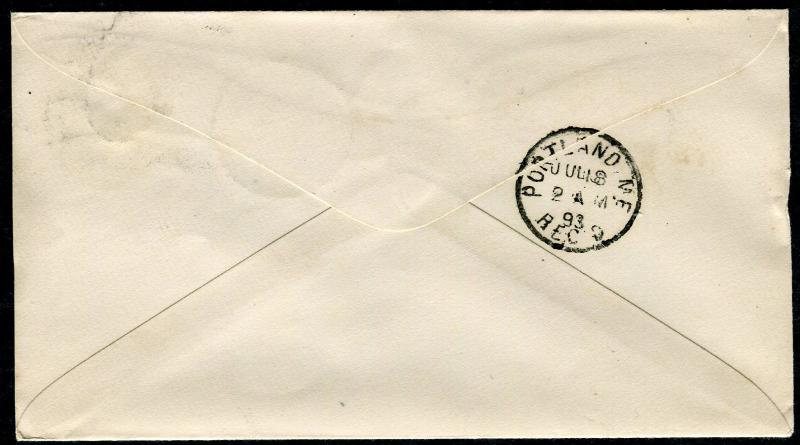 Postal Cover - WATERVILLE ME TO PORTLAND ME - JUL 17 1893 NATIONAL BANK - S6407