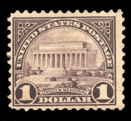 United States, 1910-30 #571 Cat$35, 1922 $1 violet brown, heavy hinge remnant