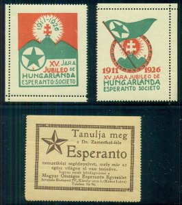 HUNGARY 1926, ESPERANTO Society Labels, 3 diff, NH/LH, VF