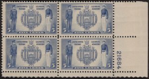 US #794 PLATE BLOCK, 5c NAVY, VF mint very lightly hinged, SUPER NICE!