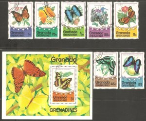 GRENADA GRENADINES Sc# 75 - 82 USED FVF Set7 + SS Butterflies