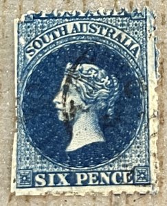 South Australia 12 / 1858-1859 6p Slate Blue Queen Victoria Stamp Used Rouletted
