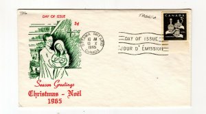 Canada 1965 3c Christmas #443p tagged  FDC Ginn A cachet unaddressed