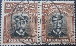 Rhodesia Admiral Die III 2/- pair with Salisbury (DC) postmark