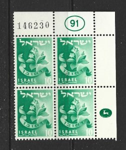 ISRAEL - 1955 TRIBES OF ISRAEL PLATE BLOCK - SCOTT 105 - MNH