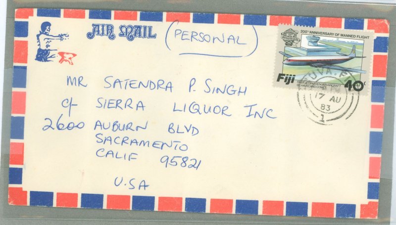 Fiji  1983 40c airmail rate; from Suva 17 Au 83