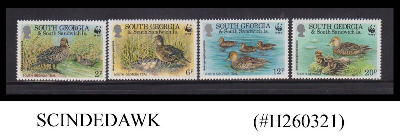 SOUTH GEORGIA - 1992 TEAL DUCK / BIRDS / WORLD WILDLIFE FUND WWF - 4V - MNH