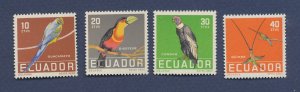 ECUADOR - Scott 634-637 -  MNH - birds - 1958