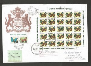 1989 Scouts Guyana butterfly sheet ovpt green Rotary Lions ** registered FDC