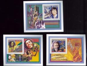 Bob Marley J. Garcia & J Lennon Souvenir Sheet Set #873a, 875d + 879a - Niger E6