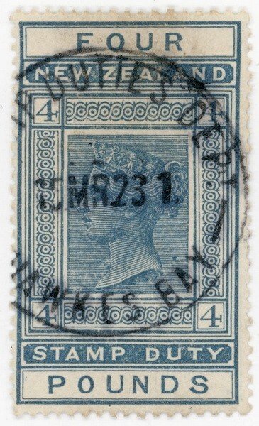 (I.B) New Zealand Revenue : Stamp Duty £4 (1882)