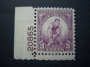 #718 3c 1932 Olympic Games w/Plate # 20805 MNH OG VF/XF