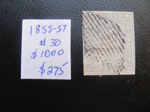 SWITZERLAND 1855-57 USED   SC 30 4 MARGINS  $1000 (185)