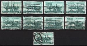 SC#981 3¢ Minnesota Territory (1949) Used Lot of 9 Stamps