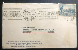 1934 Melbourne Australia Slogan Cancel Cover To Honolulu Hawaii Letter Rate B