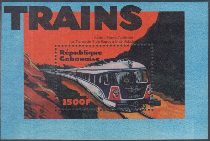 GABON Sc #995 MNH S/S AUSTRIAN TRANSALPINE TRAIN