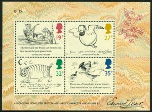 SG MS1409, 1988 Edward Lear Death Centenary MINI SHEET. 