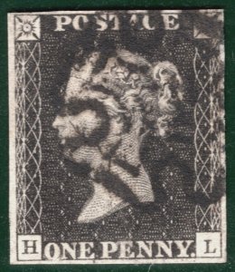 GB PENNY BLACK QV 1840 SG.2 1d Plate 10 (HL) Variety *SQUARE H* Cat £950+ SBR10